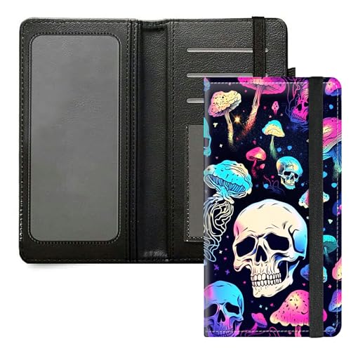 DIGTIALL Scheckbuchhülle für Herren und Damen, PU-Leder, Scheckbuchhalter, Geldbörse mit RFID-Blockierfunktion und elastischem Band, Pilzschädel von DIGTIALL