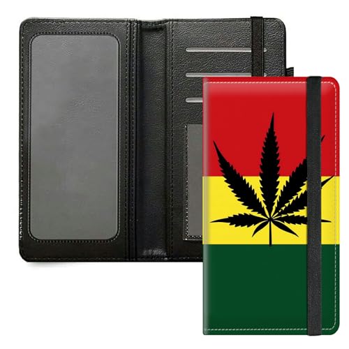DIGTIALL Scheckbuchhülle für Herren und Damen, PU-Leder, Scheckbuchhalter, Geldbörse mit RFID-Blockierfunktion und elastischem Band, Rastafari-Flagge mit Blatt von DIGTIALL