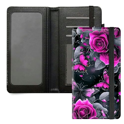 DIGTIALL Scheckbuchhülle für Herren und Damen, PU-Leder, Scheckbuchhalter, Geldbörse mit RFID-Blockierfunktion und elastischem Band, Rosen und Schmetterlinge von DIGTIALL