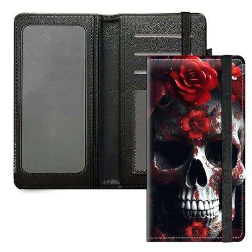 DIGTIALL Scheckbuchhülle für Herren und Damen, PU-Leder, Scheckbuchhalter, Geldbörse mit RFID-Blockierfunktion und elastischem Band, Roter Totenkopf von DIGTIALL