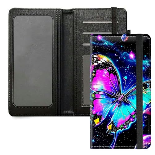 DIGTIALL Scheckbuchhülle für Herren und Damen, PU-Leder, Scheckbuchhalter, Geldbörse mit RFID-Blockierfunktion und elastischem Band, Schmetterling von DIGTIALL