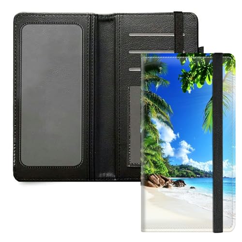 DIGTIALL Scheckbuchhülle für Herren und Damen, PU-Leder, Scheckbuchhalter, Geldbörse mit RFID-Blockierfunktion und elastischem Band, Schöner Strand von DIGTIALL