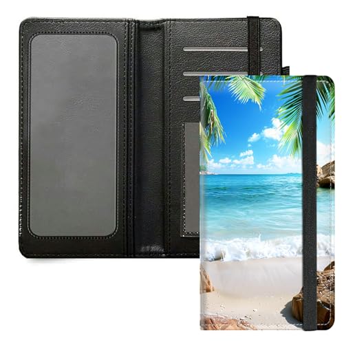 DIGTIALL Scheckbuchhülle für Herren und Damen, PU-Leder, Scheckbuchhalter, Geldbörse mit RFID-Blockierfunktion und elastischem Band, Strand Palmen von DIGTIALL