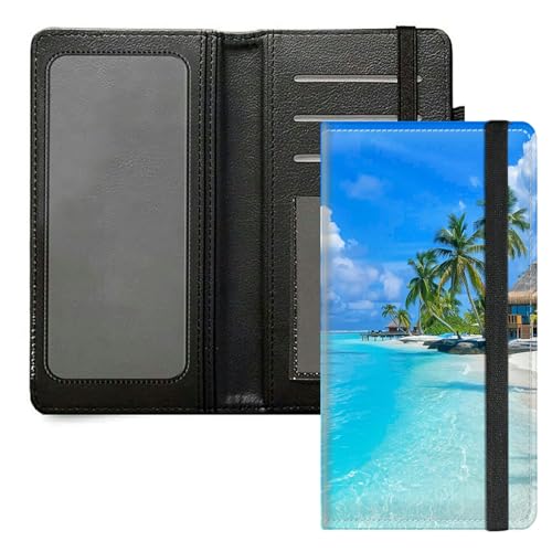 DIGTIALL Scheckbuchhülle für Herren und Damen, PU-Leder, Scheckbuchhalter, Geldbörse mit RFID-Blockierfunktion und elastischem Band, Strand mit Palmen von DIGTIALL