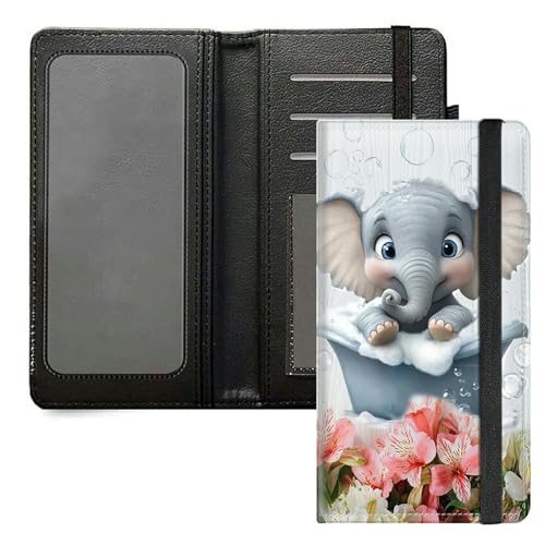 DIGTIALL Scheckbuchhülle für Herren und Damen, PU-Leder, Scheckbuchhalter, Geldbörse mit RFID-Blockierfunktion und elastischem Band, Verspielter Baby-Elefant von DIGTIALL