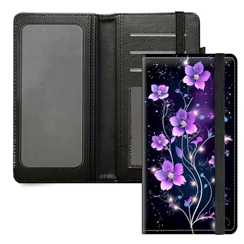 DIGTIALL Scheckbuchhülle für Herren und Damen, PU-Leder, Scheckbuchhalter, Geldbörse mit RFID-Blockierfunktion und elastischem Band, Violette Blume von DIGTIALL