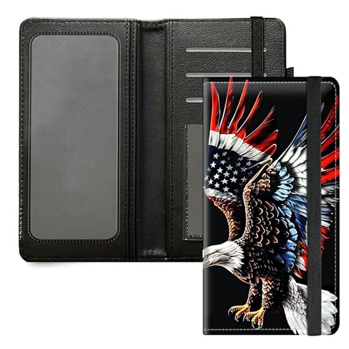 DIGTIALL Scheckbuchhülle für Herren und Damen, PU-Leder, Scheckbuchhalter, Geldbörse mit RFID-Blockierfunktion und elastischem Band, Weißkopfseeadler mit amerikanischer Flagge von DIGTIALL