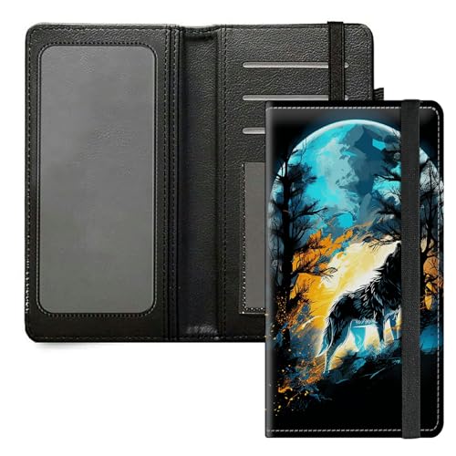 DIGTIALL Scheckbuchhülle für Herren und Damen, PU-Leder, Scheckbuchhalter, Geldbörse mit RFID-Blockierfunktion und elastischem Band, Wolf Heulender Mond von DIGTIALL
