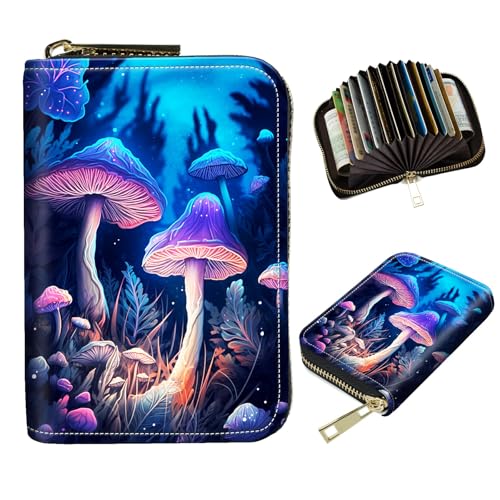 DIGTIALL Schlanker RFID-blockierender Kartenhalter, kleine Tasche, kleine Mini-Kartenetui, Vordertasche, PU-Leder, Kreditkarten-Organizer mit Reißverschluss, für Damen und Herren, Bunte Pilze, 4.3x3.1 von DIGTIALL