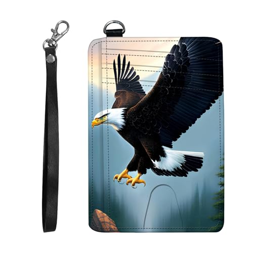 DIGTIALL Schlanker RFID-blockierender Kartenhalter, kleine Tasche, kleine Mini-Kartenetui, Vordertasche, PU-Leder, Kreditkarten-Organizer mit Reißverschluss, für Damen und Herren, Eagle Flying von DIGTIALL