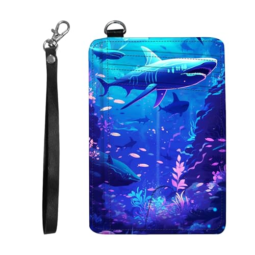 DIGTIALL Schlanker RFID-blockierender Kartenhalter, kleine Tasche, kleine Mini-Kartenetui, Vordertasche, PU-Leder, Kreditkarten-Organizer mit Reißverschluss, für Damen und Herren, Haie, 4.5x3.14" Card von DIGTIALL