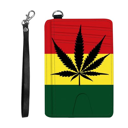 DIGTIALL Schlanker RFID-blockierender Kartenhalter, kleine Tasche, kleine Mini-Kartenetui, Vordertasche, PU-Leder, Kreditkarten-Organizer mit Reißverschluss, für Damen und Herren, Rastafari-Flagge mit von DIGTIALL