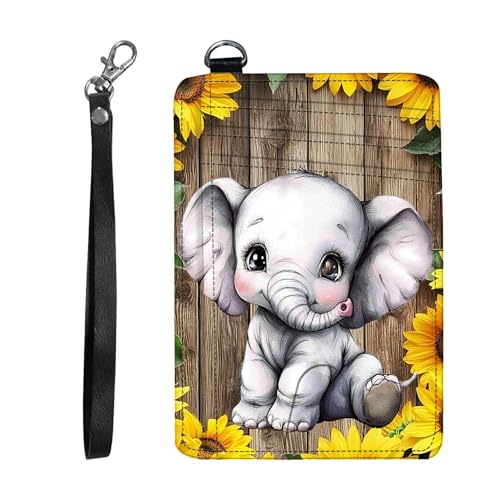 DIGTIALL Schlanker RFID-blockierender Kartenhalter, kleine Tasche, kleine Mini-Kartenetui, Vordertasche, PU-Leder, Kreditkarten-Organizer mit Reißverschluss, für Damen und Herren, Sonnenblumen-Elefant von DIGTIALL