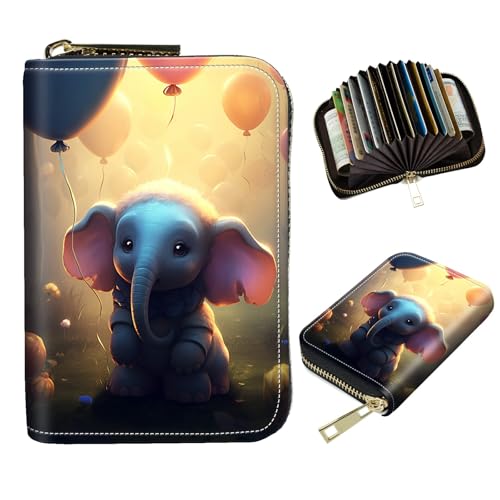 DIGTIALL Schlanker RFID-blockierender Kartenhalter, kleine Tasche, kleine Mini-Kartenetui, Vordertasche, PU-Leder, Kreditkarten-Organizer mit Reißverschluss, für Damen und Herren, Süßer Elefant von DIGTIALL
