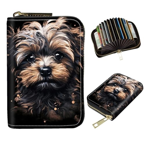 DIGTIALL Schlanker RFID-blockierender Kartenhalter, kleine Tasche, kleine Mini-Kartenetui, Vordertasche, PU-Leder, Kreditkarten-Organizer mit Reißverschluss, für Damen und Herren, Welpe Hund, 4.3x3.1 von DIGTIALL
