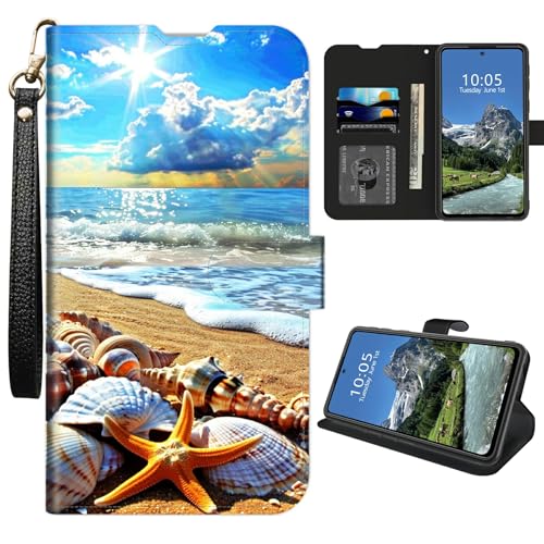 DIGTIALL Schutzhülle für Cricket Icon 6 (SL219C)/AT&T Verge (SL219A) mit Kreditkartenfach und Handschlaufe, PU-Leder, magnetisch, stoßfest, Standfunktion, Sonnenstrand von DIGTIALL