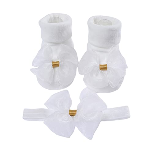 DIIOOMIEEU Baby Schleife Stirnband & Schleife Socken Set für 3-12M Säuglinge Elastische Haarschleifen Kopfschmuck Bodensocken Babyzubehör von DIIOOMIEEU