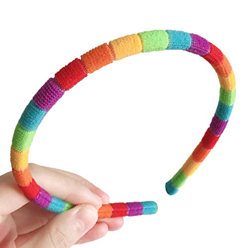 Frauen Herbst Waschen Gesicht Plüsch Stirnband Regenbogen Gestreift Elastisch Styling Haarreifen von DIIOOMIEEU