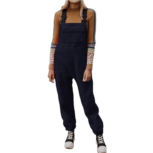 Damen Overall Aus Fuzzy Overalls Damen Winter Sherpa Latzhose Latzhose Winter Latzhosen Loose Fit Latzhose Plüsch und dicke Jumpsuit Verstellbare Riemen von DIJX