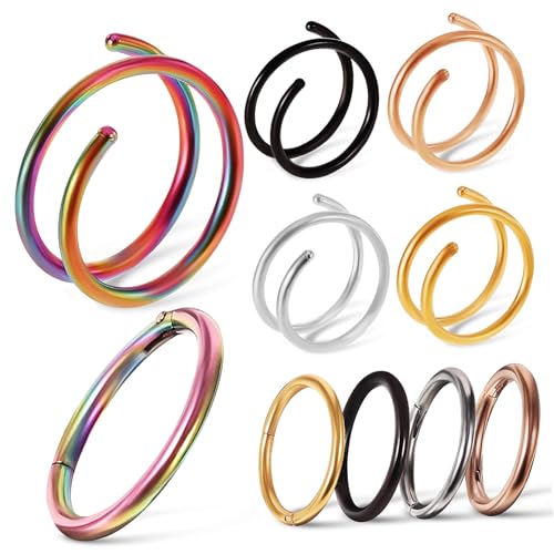 DIKACA 10 Stück Teiliges Edelstahl Nasenring Spiral und Runddesign Hautfreundlich Modisch und Schmerzfrei Dekorativer Nasenschmuck für Damen und Mädchen für Alltag und Partys von DIKACA