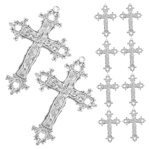DIKACA 10 Stück Teiliges Langer Kreuz Anhänger aus Legiertem Antiksilberfarbene Schmuckanhänger für DIY Maßanfertigung von Strickschlauch und Ketten Schmuck Geeignet für Pulloverketten von DIKACA