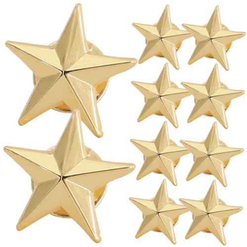 DIKACA 10 Stück Teiliges Metallstern Anstecknadeln Goldfarben für Kleidung Hüte Rucksäcke Jacken Modische Glänzende Abzeichen zum Dekorieren und Basteln von DIKACA
