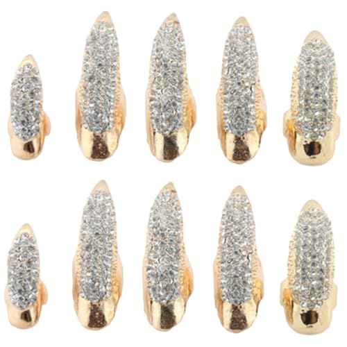 DIKACA 10 Stück Teiliges Strass Fingernagel Krallenring Vintage Punk Stil aus Robustem Legierungsmetall Eng Sitzende Strasssteine für Halloween Cosplay Party und Bühnenauftritte von DIKACA