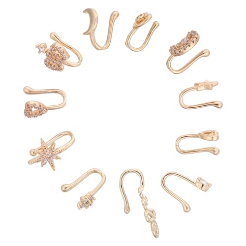 DIKACA 11 Stück Teiliges Fake Nose aus Kupfer mit Funkelnden Kristallen Schmerzfreie Nasenringe frei von Piercing Vielseitiger Schmuck für Damen Herren und Teens Eleganter Körperschmuck von DIKACA