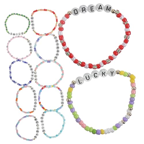 DIKACA 12 Stck Teiliges Mädchen Armband mit Leuchtenden Buchstaben Perlen Bunte Handgefertigte Beads Armbänder Leichtes Schmuck Alltag Geburtstag Freundschaftsarmbänder Modische von DIKACA