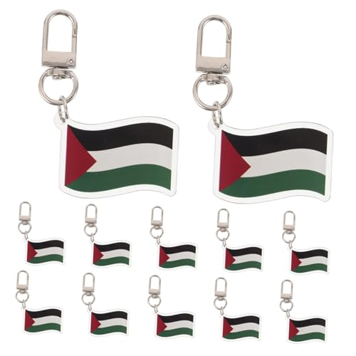 DIKACA 12 Stück Teiliges Palästina Flagge Schlüsselanhänger Cartoon Design Vielseitiger Taschenanhänger Reisesouvenir Langlebiger Schlüsselring für Rucksack und Alltag von DIKACA
