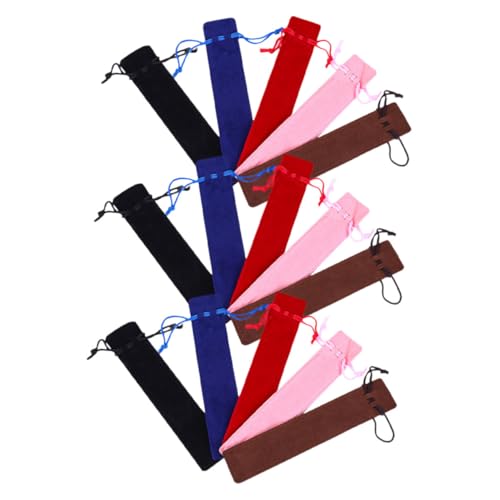 DIKACA 15 Stück Teiliges Tragbare Stiftbeutel aus Doppelseitigem Dickem Samt mit Kordelzug Kratzfest Reißfest Vielseitige Farbauswahl Schwarz Rot Kaffee Blau für Schule und Büro von DIKACA