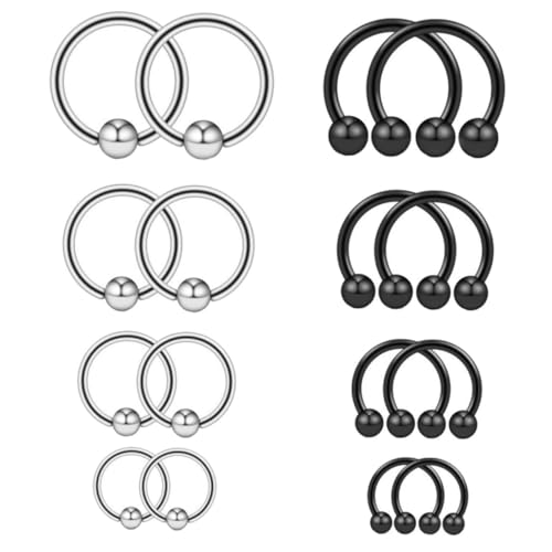 DIKACA 16 Stück Teiliges Piercing Set aus Hochwertigem Geschwungene Nasenringe und Stecker Geeignet als Augenbrauen Nasen und Lippenpiercings Körperschmuck Dekoration für Damen und von DIKACA