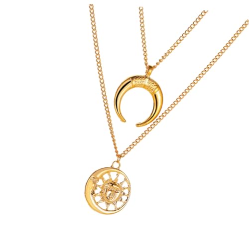 DIKACA 1Stück Retro Doppelschichtige Halskette mit Mond und Sonne Anhänger für Frauen Schlüsselbein Kette für Modisches Design Verarbeitung DIKACA 1Stück Retro Doppelschichtige Halskette mit Mond und Sonne Anhänger für Frauen Schlüsselbein Kette für Modisches Design Verarbeitung von DIKACA