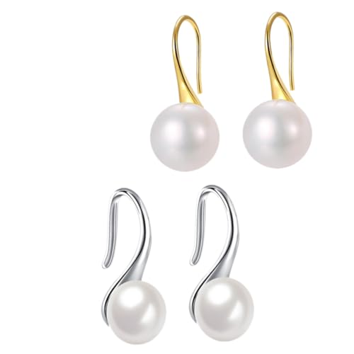 DIKACA 2 Paare Minimalistische Perlenohrringe Damen Party Ohrhänger Leicht Elegant Modisch Silber Gold Schmuck von DIKACA