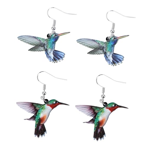 DIKACA 2 Paare Vogel Ohrringe Damen Ohrschmuck mit Buntem Acryldesign Leichte Tiermotive Hummingbird Taube Eule Stylische Geschenkidee für Frauen und Mädchen von DIKACA