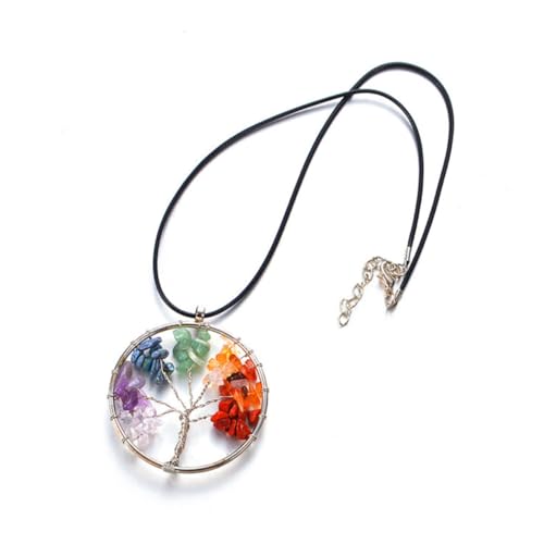 DIKACA 2 STÜCK Bunte Lebensbaum Kette mit Natürlichem Edelstein Anhänger Chakra Schmuck für Damen und Mädchen Heilende Tumbled Stone Halskette Geschenkidee von DIKACA