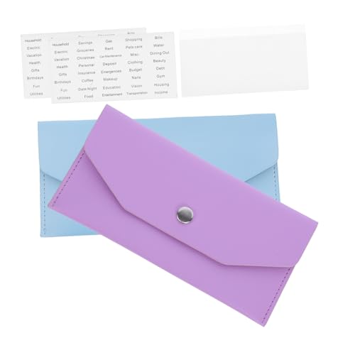 DIKACA 2 Sätze Wiederverwendbare PU Geldbörse mit Knopfverschluss Multifunktionaler Geldhalter für Bargeld Karten und Quittungen Praktisch und Sicher Budgetumschläge in Violett und von DIKACA