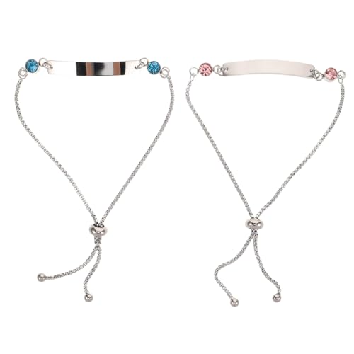 DIKACA 2 Stück Armbänder aus Robustem Verstellbar für Damen und Herren mit Gravurfläche und Funkelndem Strass Charm Zarte Partner Wickelarmbänder für Besondere Anlässe von DIKACA