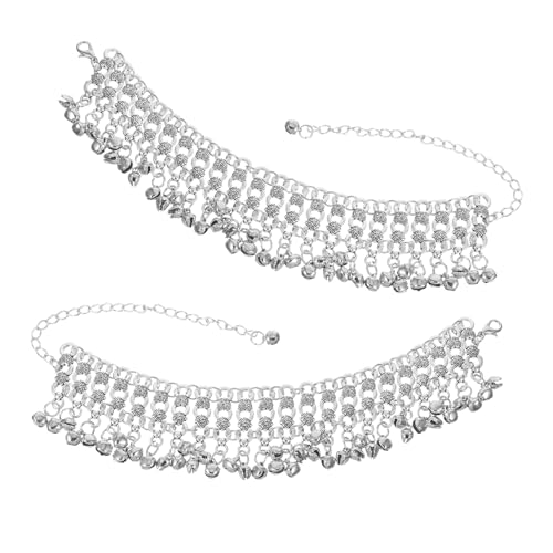 DIKACA 2 Stück Boho Glocken Fußkettchen Verstellbar Mehrlagig mit Quasten Vintage Fußkette Schmuck für Frauen für Bauchtanz Strand Sommer Sandalen Lässiger Alltag von DIKACA