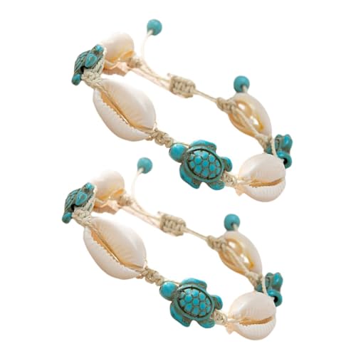 DIKACA 2 Stück Boho Muschel Fußkettchen Verstellbar mit Natürlichen Schildkröten Anhängern Strand Schmuck für Damen Sommerliche Beach Accessoires in Verschiedenen Farben von DIKACA