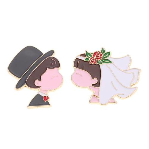 DIKACA 2 Stück Braut und Bräutigam Anstecknadel Metall Hochzeitsbroschen Langlebig und Komfortabel Cartoon Hochzeitsabzeichen Hochzeit Reversnadeln für Brautkleid und Anzug Stilvolle von DIKACA