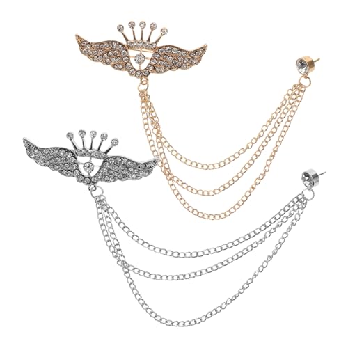 DIKACA 2 Stück Brosche mit Quasten Kette Funkelnde Strassflügel Anstecknadel Langlebiges Vintage Reversschmuck Accessoire für Damen und Herren bei Hochzeit Party und Business von DIKACA