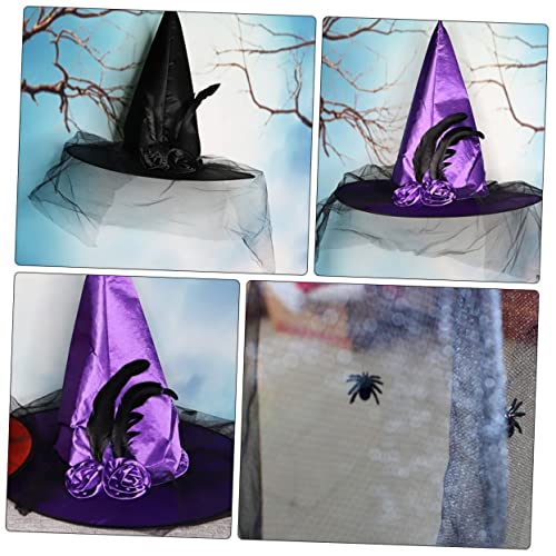 DIKACA 2 Stück Halloween Hexenhut Teilig Netzstoff Hexenhut in Schwarz und Satinblumen Verstellbar Cosplay für Damen und Karneval als Bühnenrequisit und Kostümaccessoire von DIKACA
