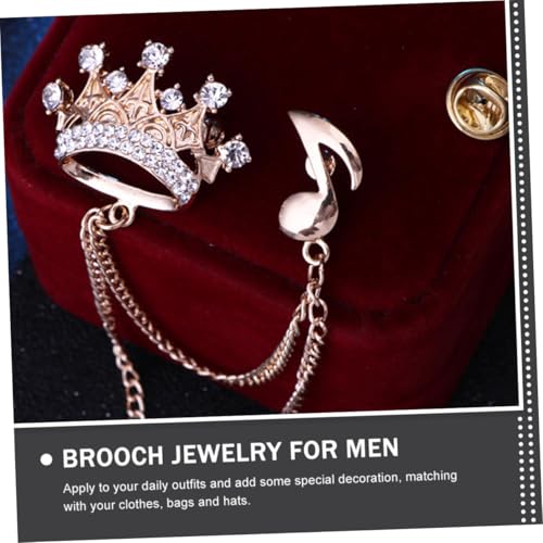DIKACA 2 Stück Herren Brosche Krone mit Musiknoten Goldfarbene Strass anstecknadeln für Cardigan kragen Vielseitige Schmuck accessoires für Anzug Mantel und Schal von DIKACA