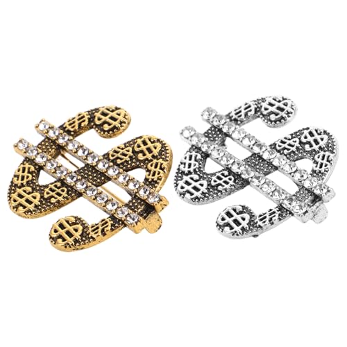 DIKACA 2 Stück Hip Hop Dollarzeichen Broschen für Herren Funkelnde Anstecknadeln Legierung mit Strass Kreative Rapper Accessoires für Anzüge Hemden Caps und Streetwear Looks von DIKACA