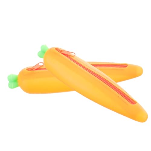 DIKACA 2 Stück Karotten Federmäppchen aus Silikon Große Kapazität Stifttasche Leichtes Federmäppchen für Praktisches Schreibwarenetui mit Kreativem Karotten Design für Schule und Büro von DIKACA