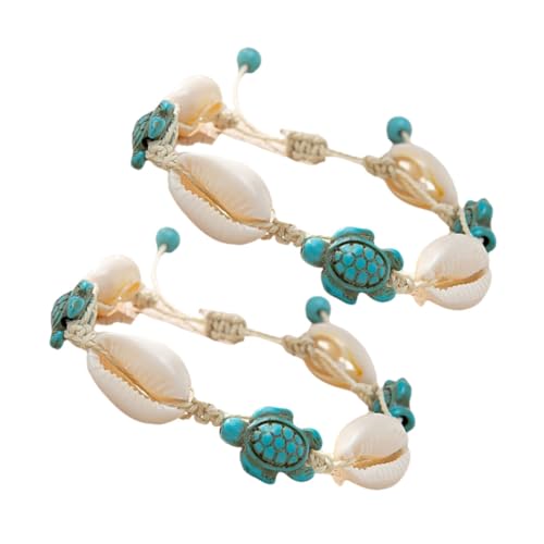 DIKACA 2 Stück Muschel und Schildkröten Armband und Fußkettchen Boho Strand Schmuck Sommerurlaub Accessoires Vielseitig Tragbar Natürliche Meerestier von DIKACA