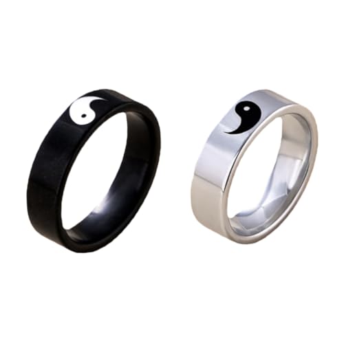 DIKACA 2 Stück Paarring Edelstahl Partner Ringe Symbol Harmonie Ausgleich Schmuck Damen Herren Verlobungsringe Geschenk Liebe von DIKACA