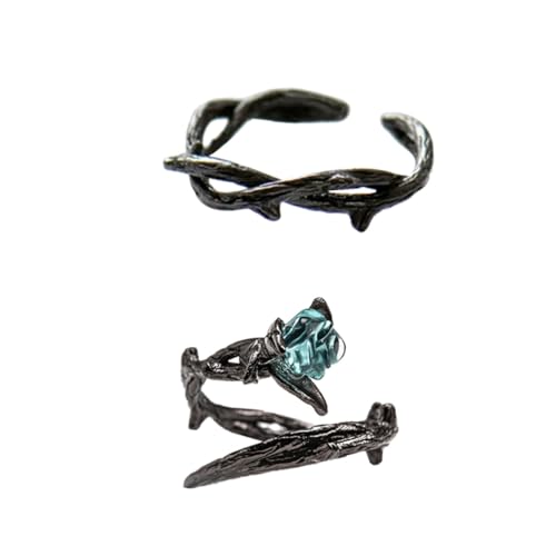 DIKACA 2 Stück Schwarze Tail Ringe Schmuck Verstellbare Offene Thorn Ringe Damen und Herren als Kreative Eheringe Geschenkidee zu Hochzeit und Jubiläum von DIKACA
