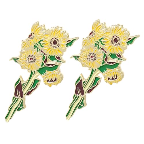 DIKACA 2 Stück Sonnenblumen Broschen Pin Blumen Anstecknadeln Damen Schmuck für Weihnachten Geschenk Frauen Elegante Frische Metalllegierung Reversnadeln für Party Alltag von DIKACA